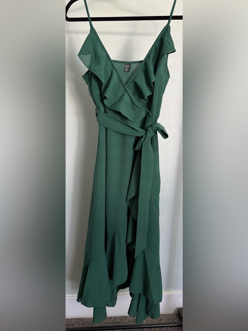 Emerald Green Ruffled Wrap Dress